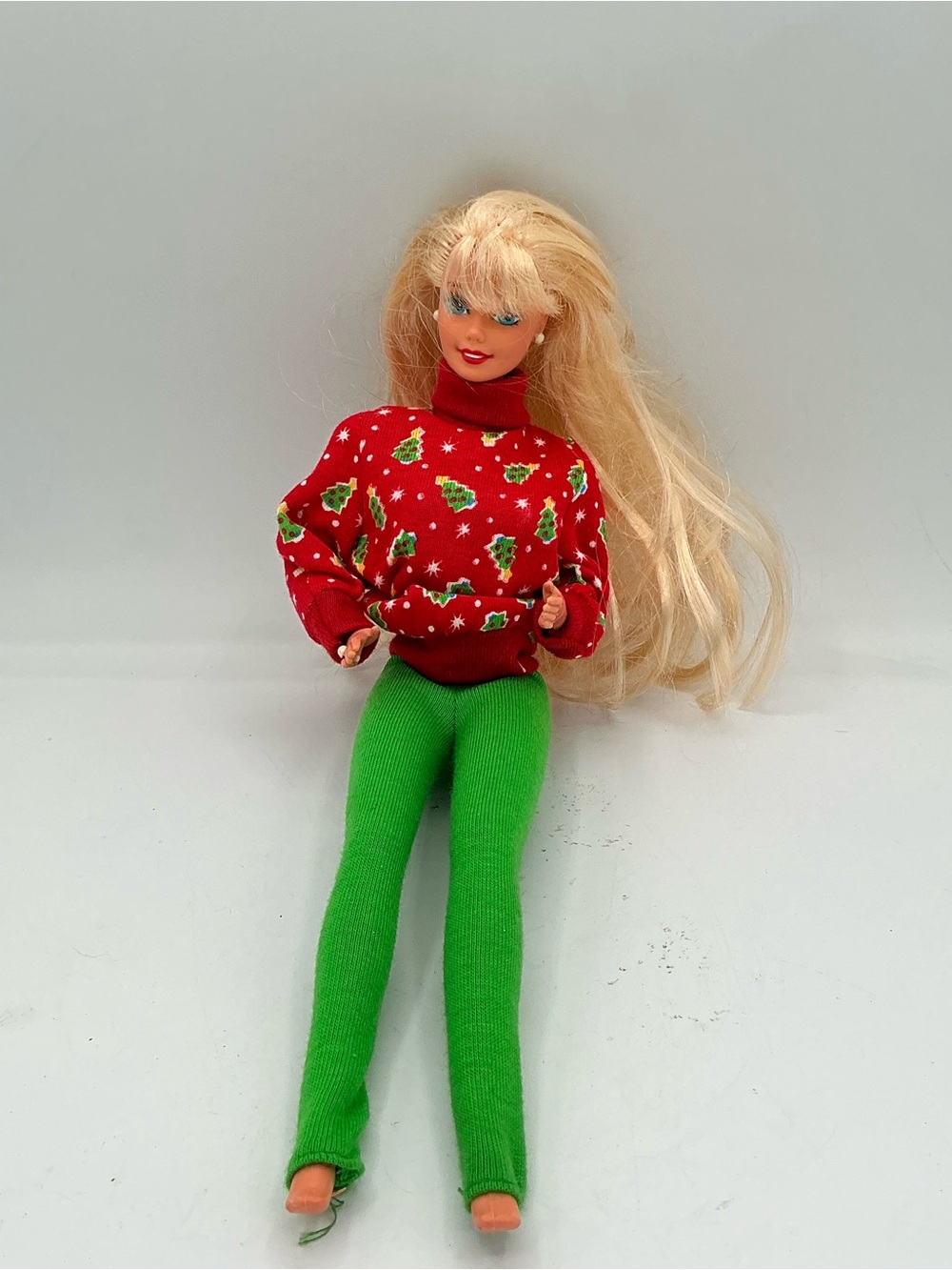 Barbie Fashion Doll in Red Christmas Sweater & Green Pants